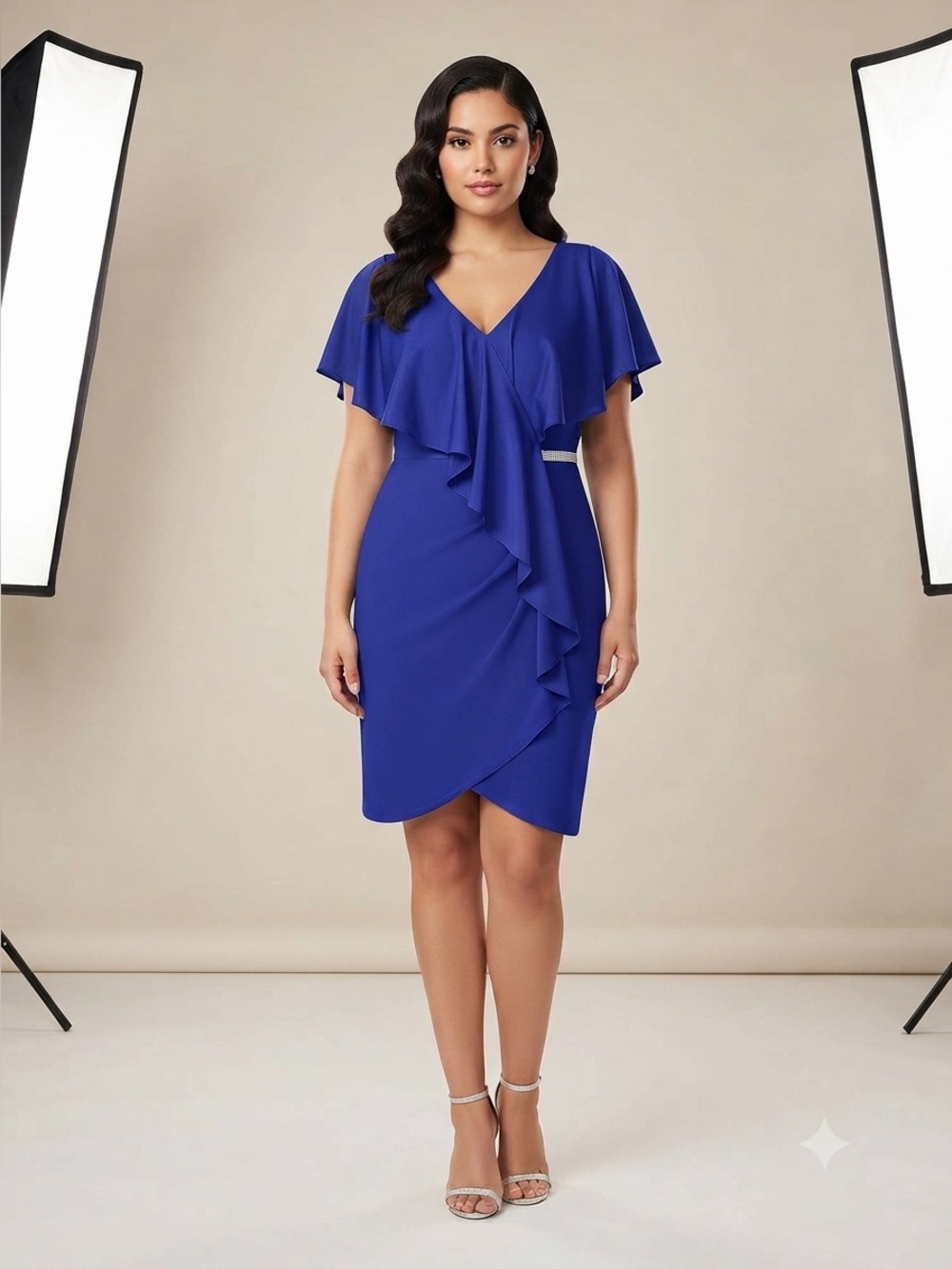 Alexander by Daymor 609 V-Neck Ruffle Draped Formal Dress – Violet – Size 14